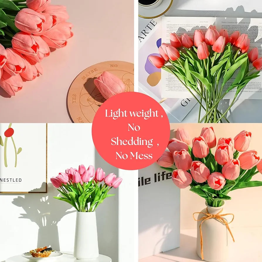 VERVENIX 5 Pcs Artificial Tulip Lily Flowers Bunch – Faux Fabric Flowers for Home Décor, Living Room, Bedroom, Party & Wedding Decoration